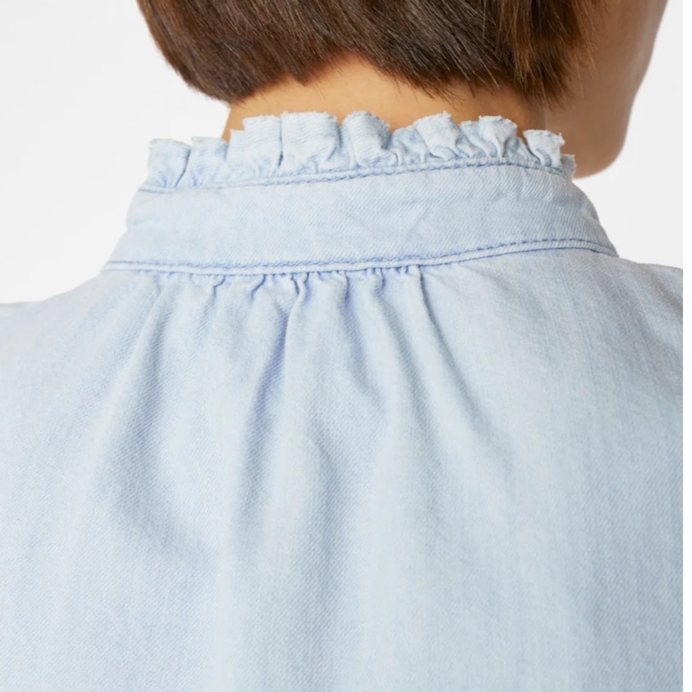 Frame‎ Denim Frame Deep V Ruffle Collar Top Size L - Picture 9 of 14